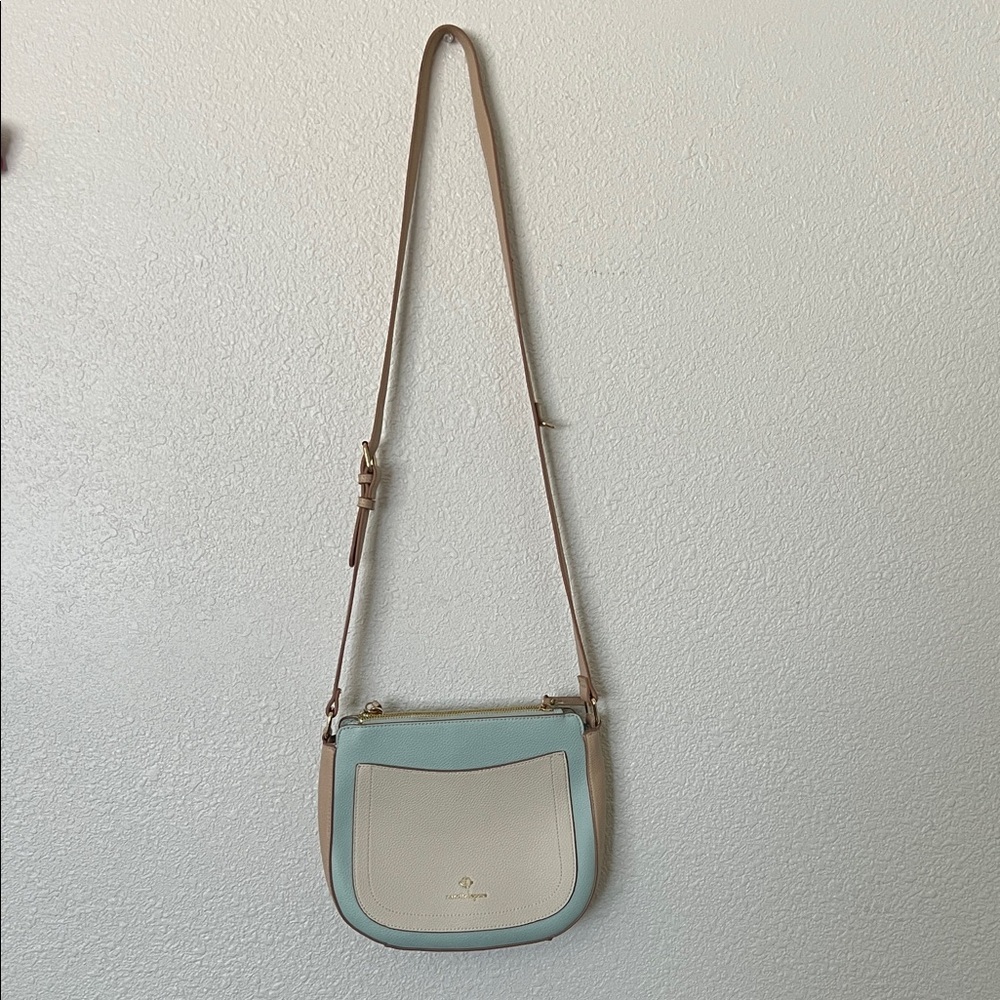 Nanette Lepore Teal and Beige Leather Handbag cross body NWOT - Picture 3 of 10